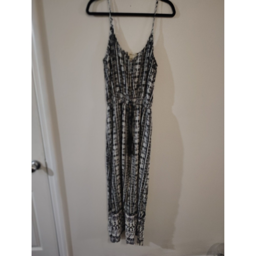Shosho Womens Black‎ White Tribal Print Rayon Jumpsuit XL Sleeveless Tassel Boho